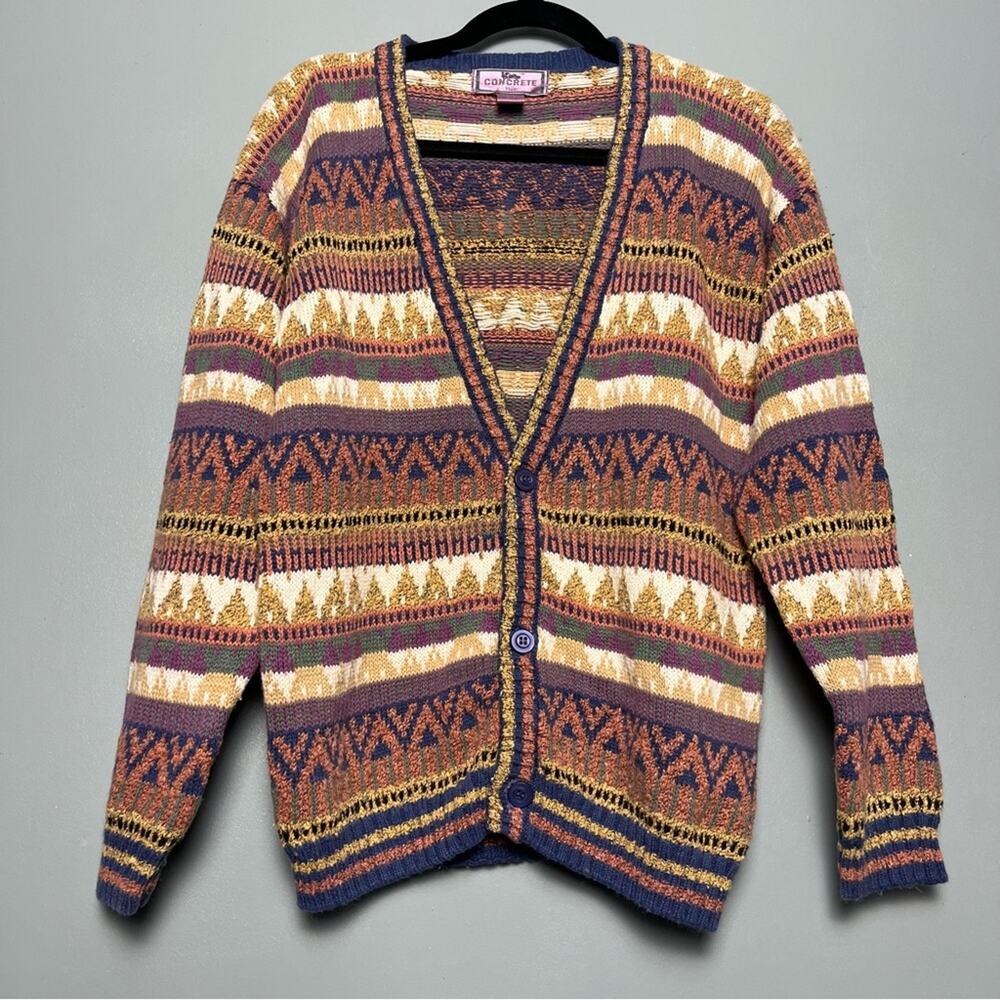 Vintage 90s Concrete Mix Chunky Knit Cardigan Textured Sweater Women’s Size S